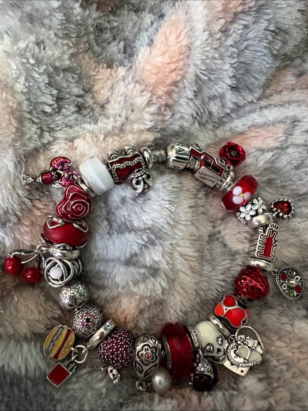 Pandora snake chain with red theme charms